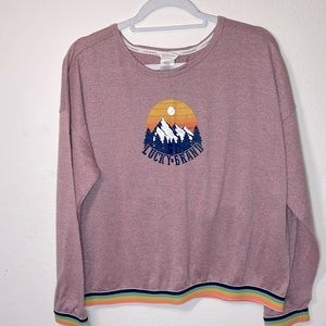 Lucky Brand Mountain Pullover Sweatshirt Banded Rainbow Hems Size L